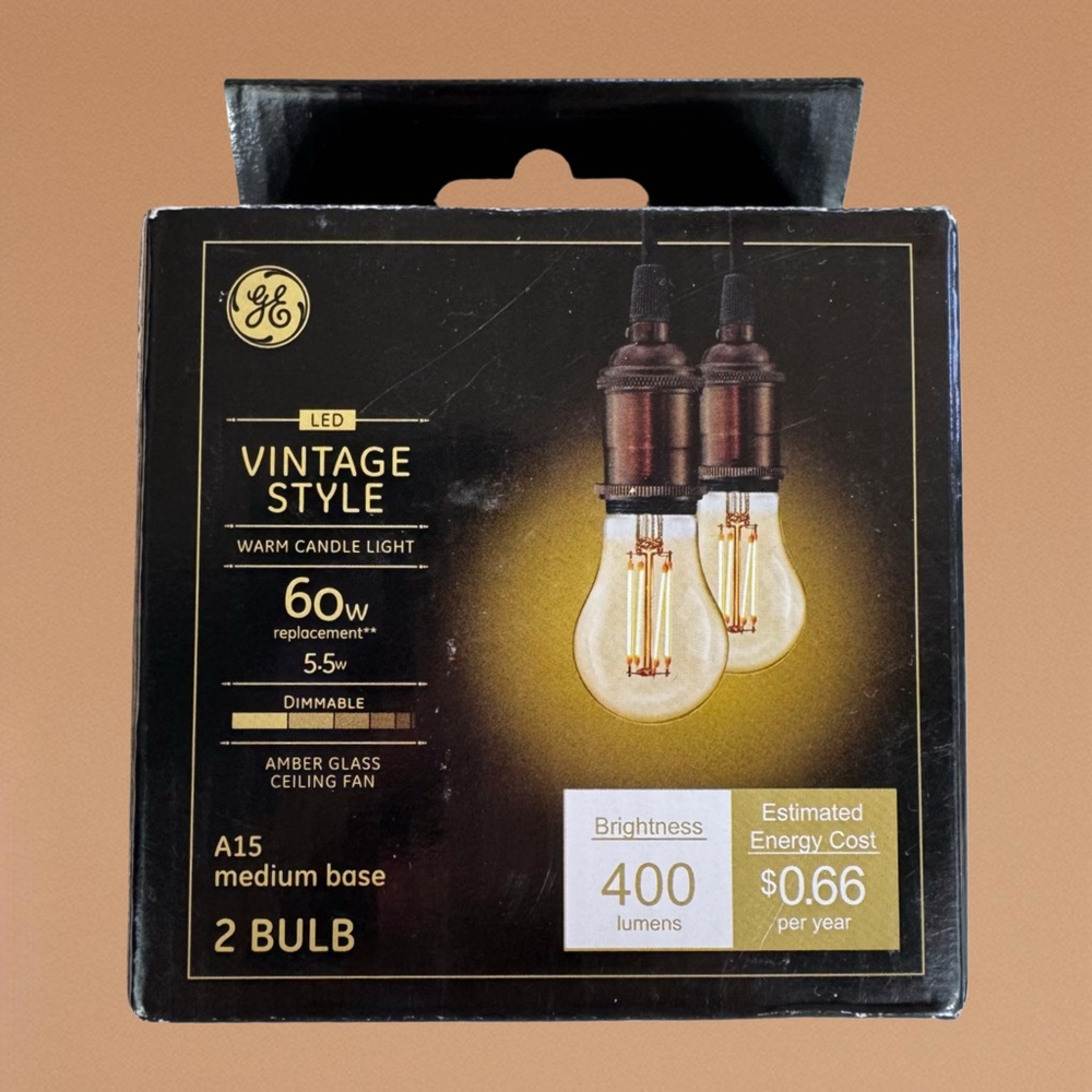 GE Vintage 60W EQ A15 Warm Candlelight Medium Base Dimmable LED Light Bulb 2Pack